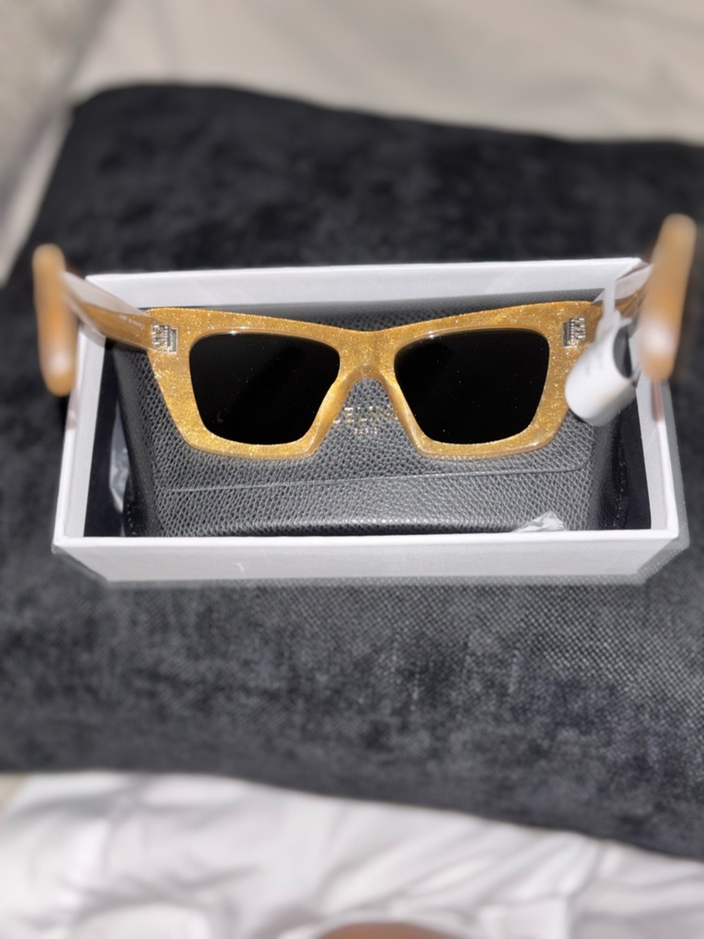 Celine Gold Glitter 3 Dots Cat-Eye Sunglasses with Black Lenses - Picture 8 of 8